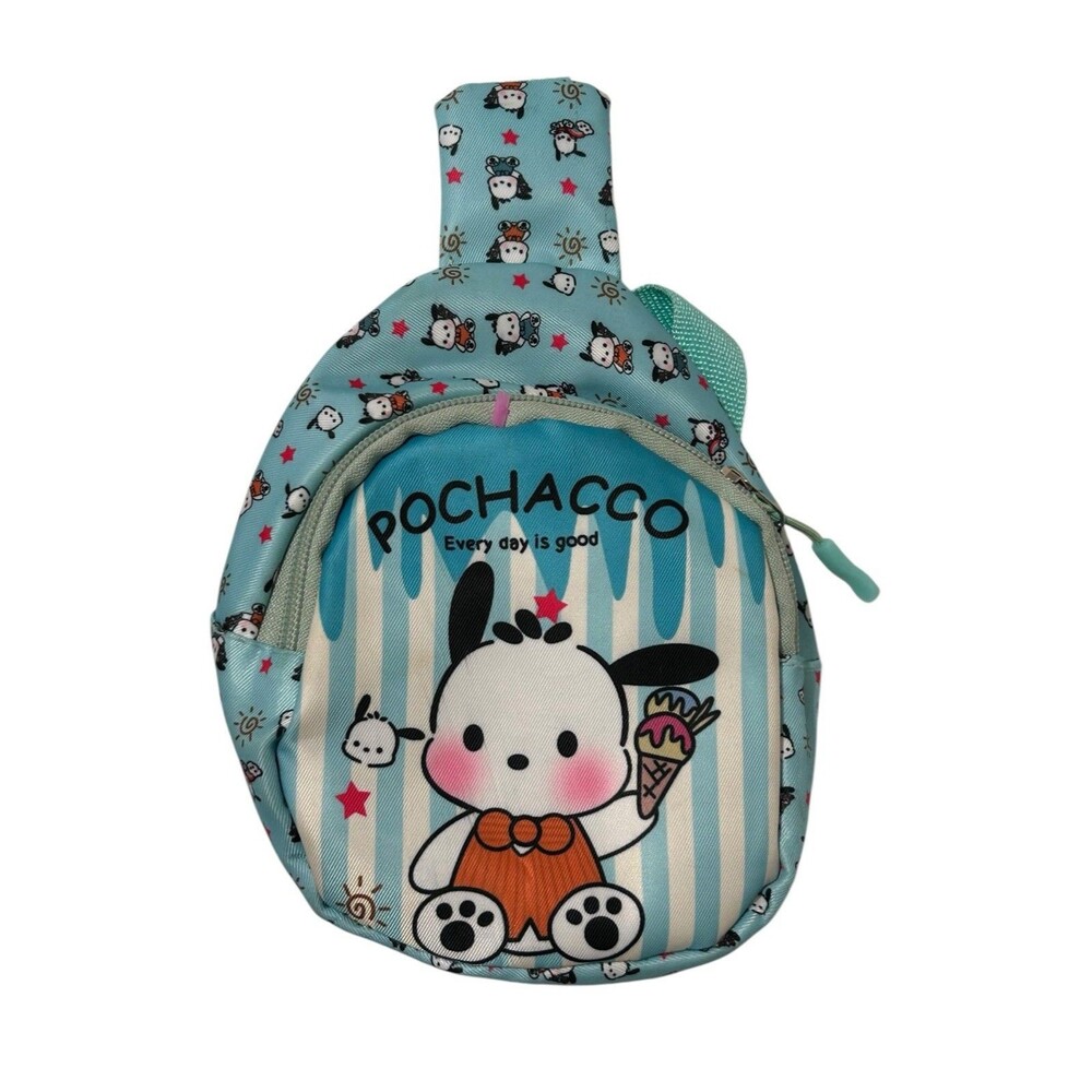 POCHACCO Mini Sling Blue Graphic Print Backpack “Every Day Is Good”